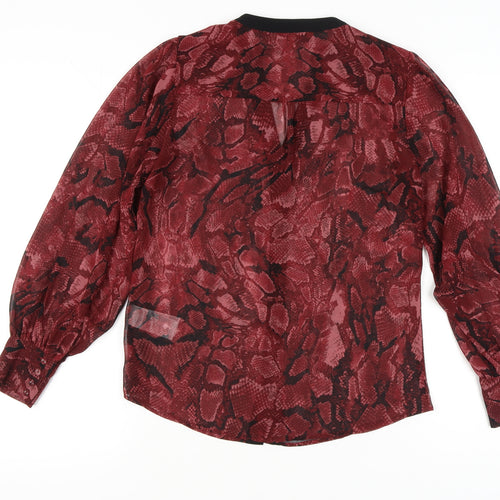 Oasis Women's Red Button-Up Animal Print Shirt