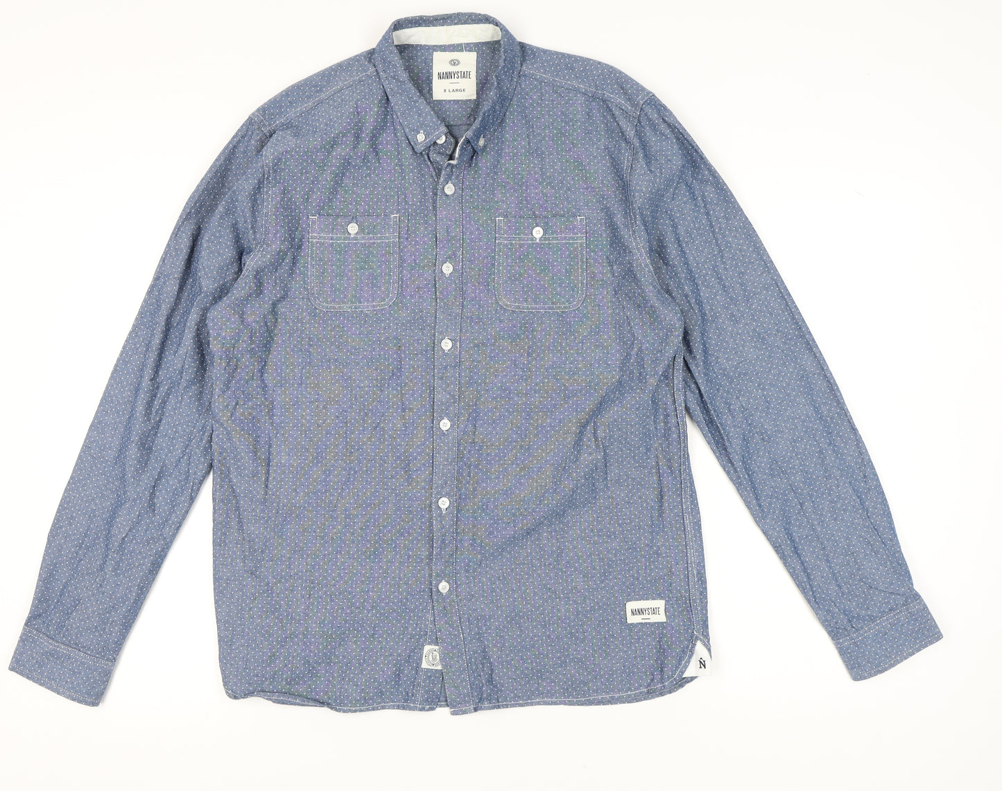 Nanny State Men's Blue Polka Dot Button-Up Shirt XL