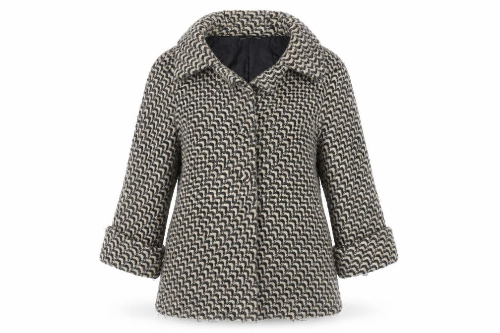 Front view of Darling Women's Multicoloured Tweed Coat, size M, Button Accents