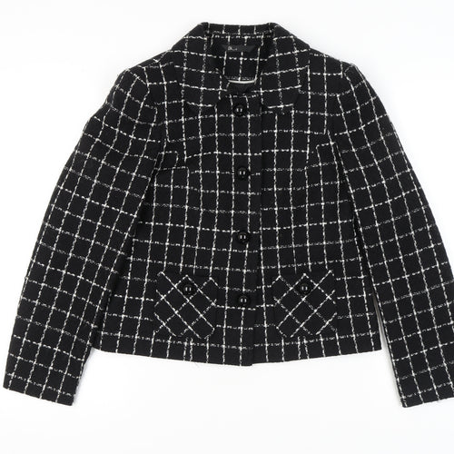 BHS Women's Black Check Blazer, Size 12, Cropped Style