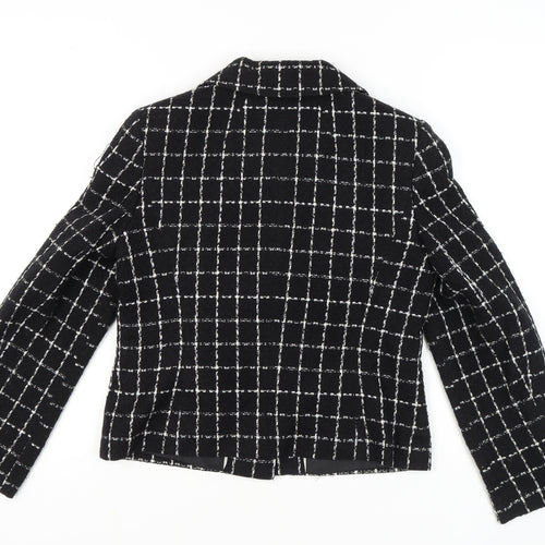 BHS Women's Black Check Blazer, Size 12, Cropped Style