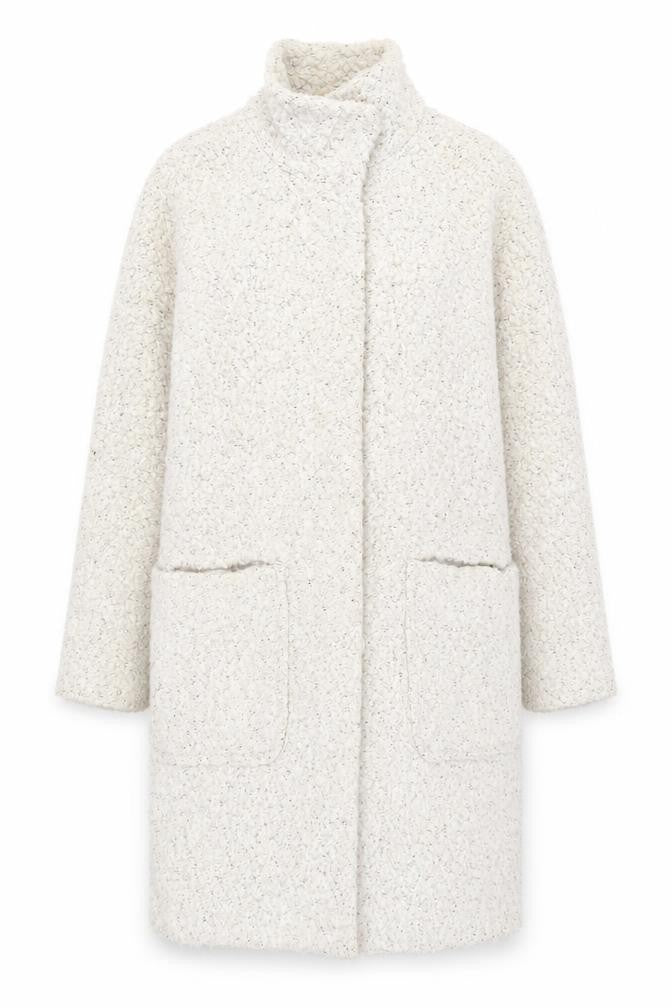 Front view of Betty Jackson Black Women's Ivory Wool Mid-Length Coat