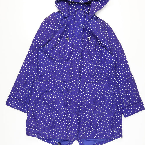 Finesse Women's Blue Polka Dot Hooded Rain Coat Size 14