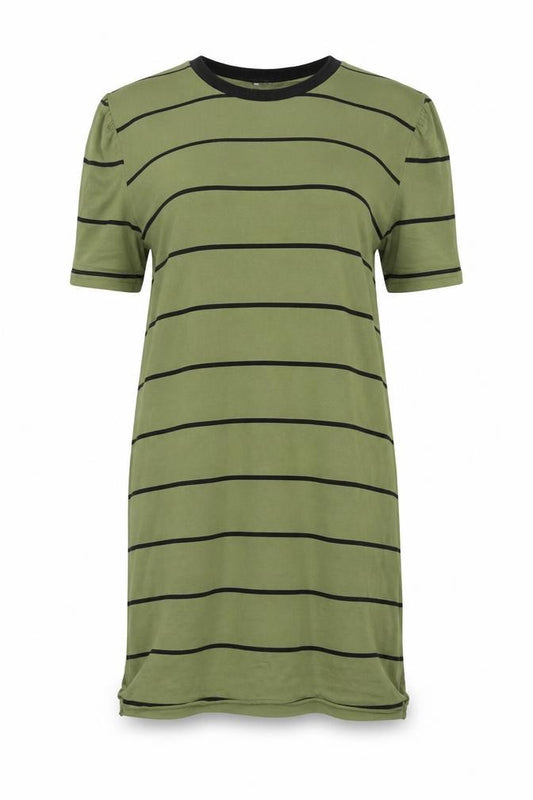 Front view of ASOS DESIGN Women Green Striped Dress, size 10