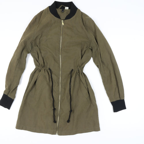 H&M Women's Green Bomber Jacket Size 12 Full Zip