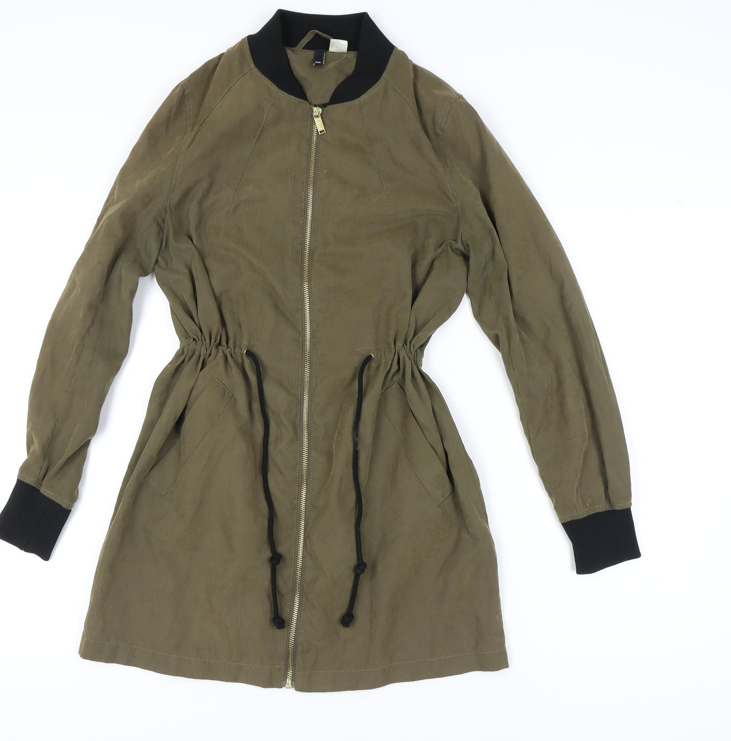 H&M Women's Green Bomber Jacket Size 12 Full Zip