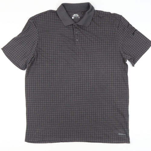 Slazenger Men's Black Check Polo Shirt - L