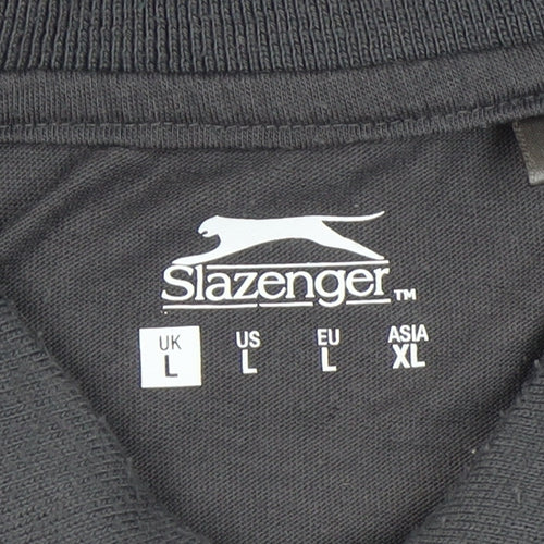 Slazenger Men's Black Check Polo Shirt - L