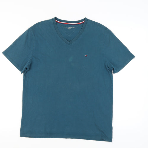 Tommy Hilfiger Men's Blue Cotton V-Neck T-Shirt, M