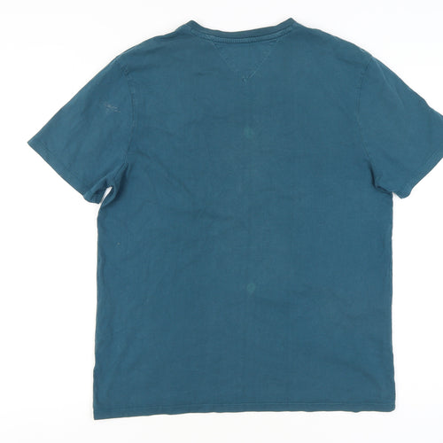 Tommy Hilfiger Men's Blue Cotton V-Neck T-Shirt, M