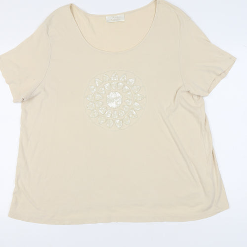 Ann Harvey Women's Beige Relaxed Cotton T-Shirt Size 24