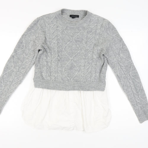 New Look Women's Grey Cable-Knit Pullover Jumper UK 12