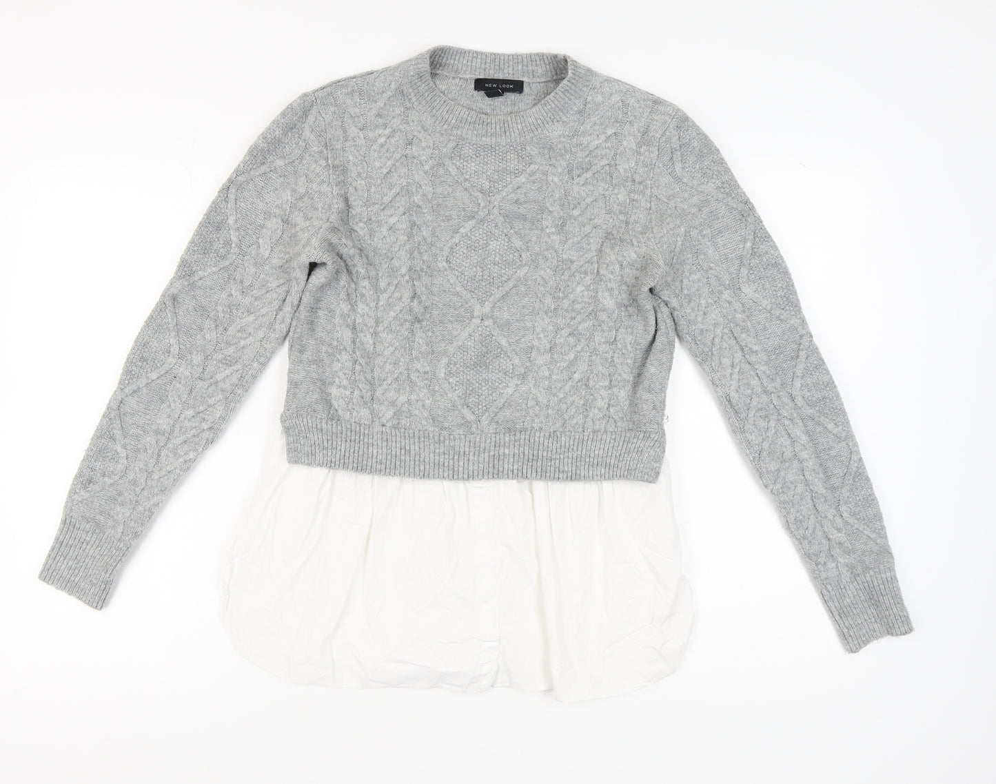 New Look Women's Grey Cable-Knit Pullover Jumper UK 12