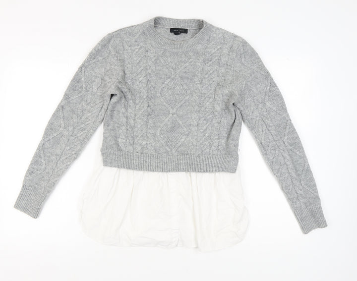 New Look Women's Grey Cable-Knit Pullover Jumper UK 12