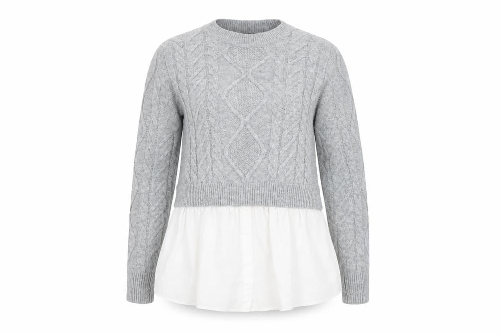 Front view of New Look Women's Grey Cable-Knit jumper UK 12