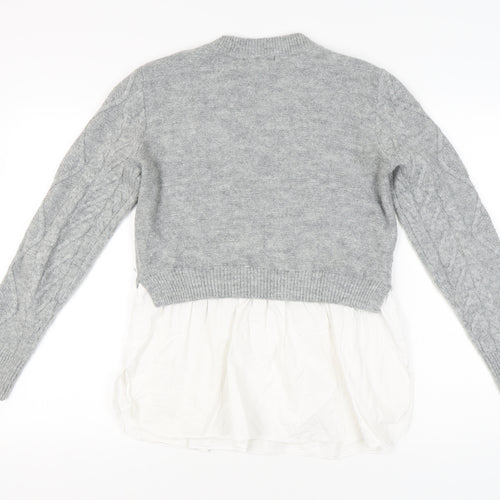 New Look Women's Grey Cable-Knit Pullover Jumper UK 12