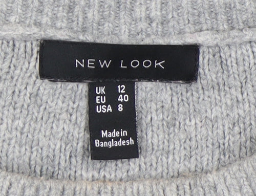 New Look Women's Grey Cable-Knit Pullover Jumper UK 12