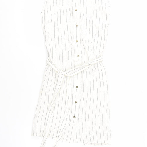 Fat Face Women's White Striped Button Dress Size 12