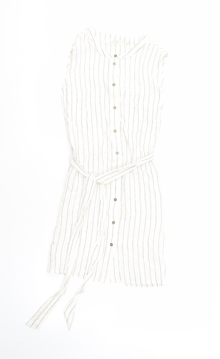 Fat Face Women's White Striped Button Dress Size 12