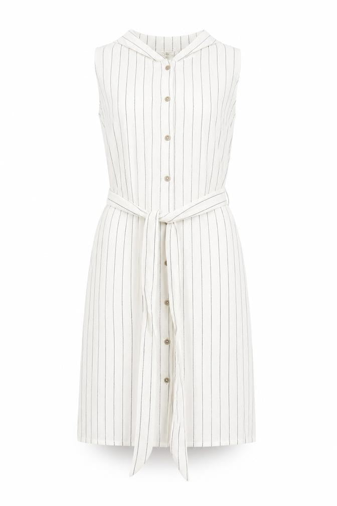 Front view of FatFace Women's White Striped Button Dress, size 12