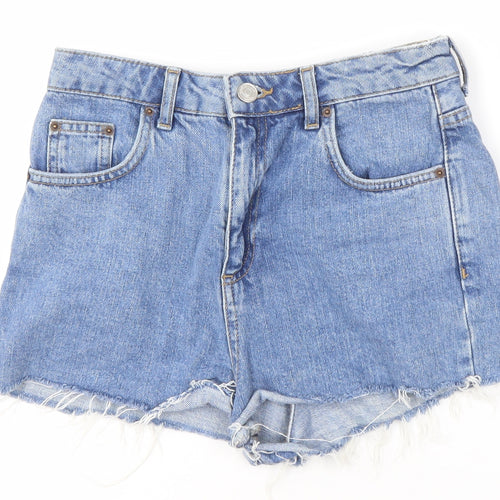 Topshop Women Blue Denim Mom Shorts, Size 8, Cotton Casual