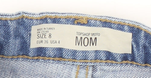 Topshop Women Blue Denim Mom Shorts, Size 8, Cotton Casual