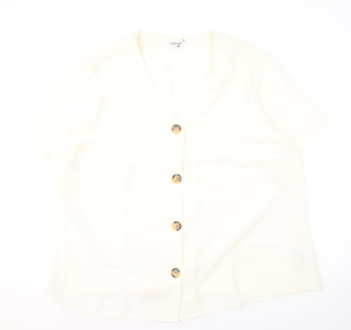 Damart Women's Ivory Button-Up V-Neck Blouse Size 28