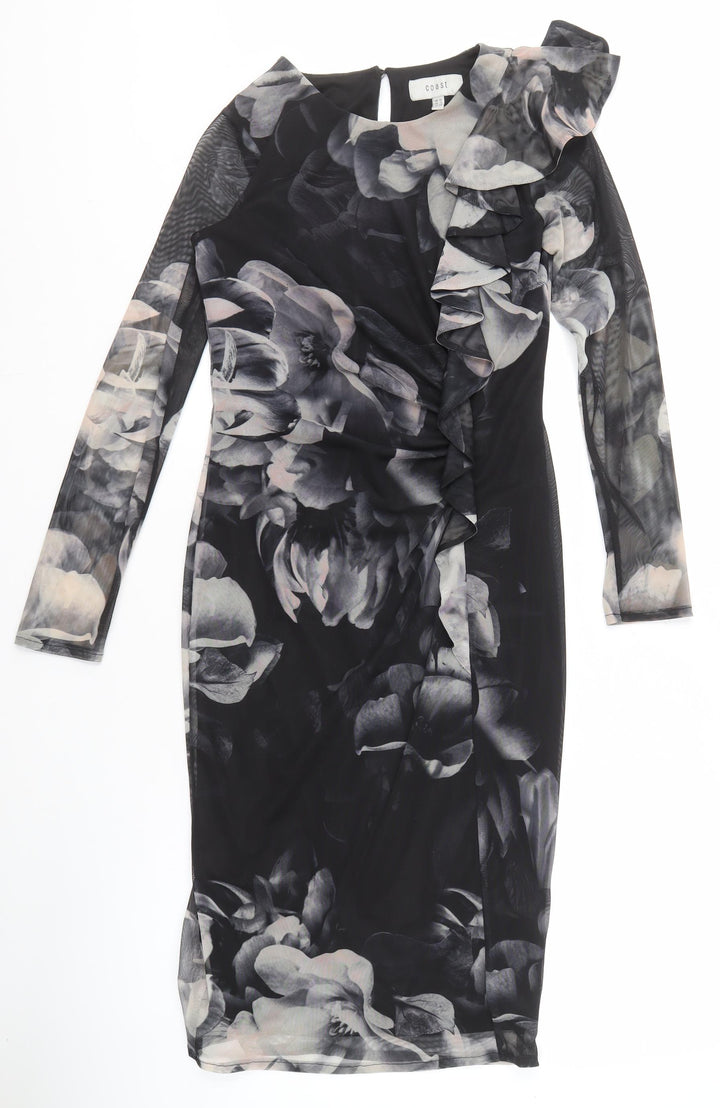 Coast Women's Black Floral Midi Bodycon Dress