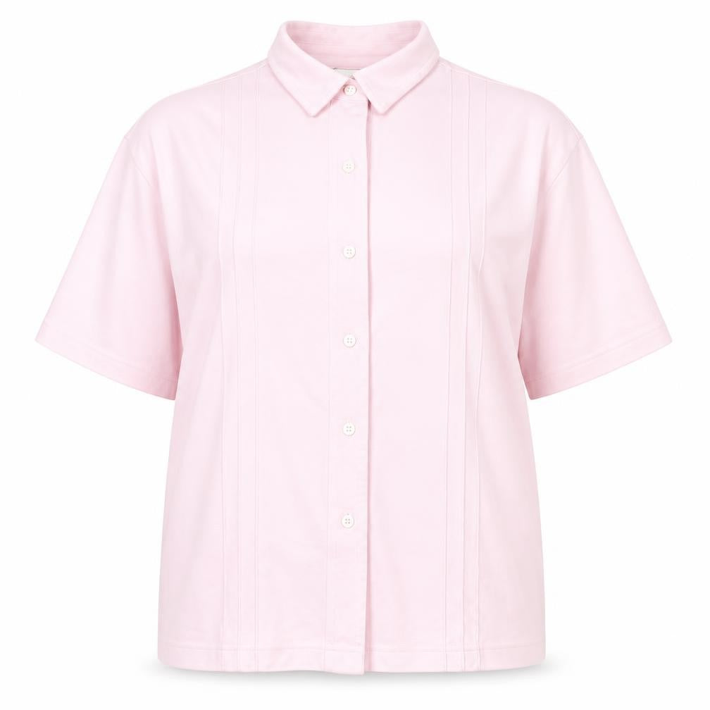 Front view of Damart Women's Pink Button-Up Collared Shirt, size 18
