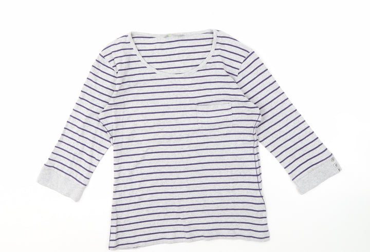 Marks and Spencer Women's Grey Striped T-Shirt Size 10