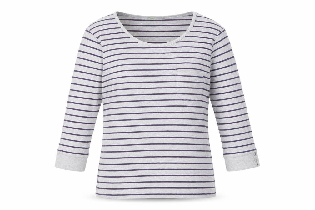 Front view of Marks & Spencer Women's Grey Striped T-Shirt, size 10