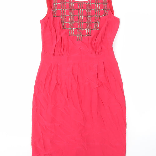 Boden Women's Red Sheath Dress Size 8 Sleeveless Beaded V-Neck