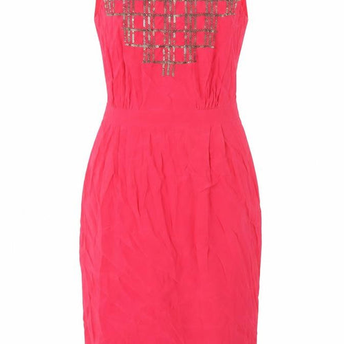 Boden Women's Red Sheath Dress Size 8 Sleeveless Beaded V-Neck