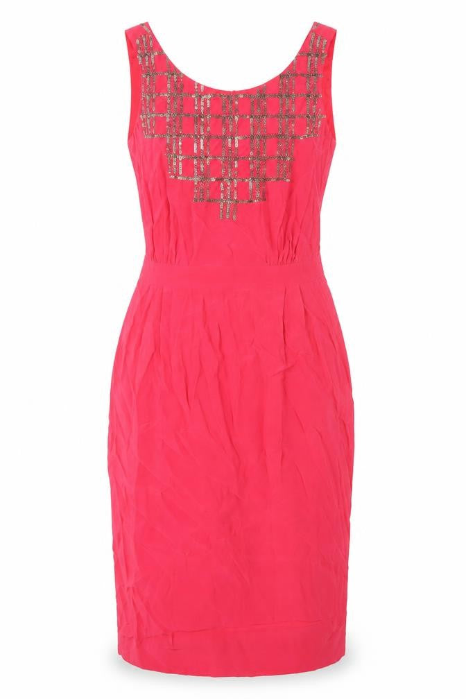 Boden Women's Red Sheath Dress Size 8 Sleeveless Beaded V-Neck