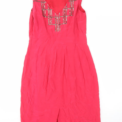 Boden Women's Red Sheath Dress Size 8 Sleeveless Beaded V-Neck