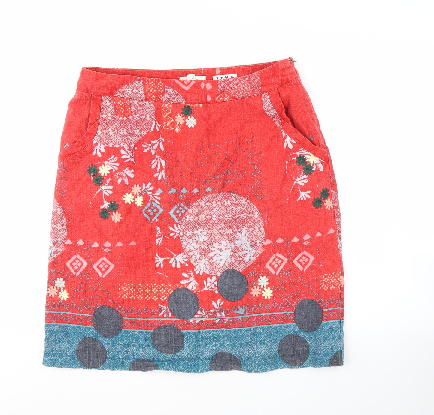 White Stuff Women's Red Geometric Pencil Skirt Size 14