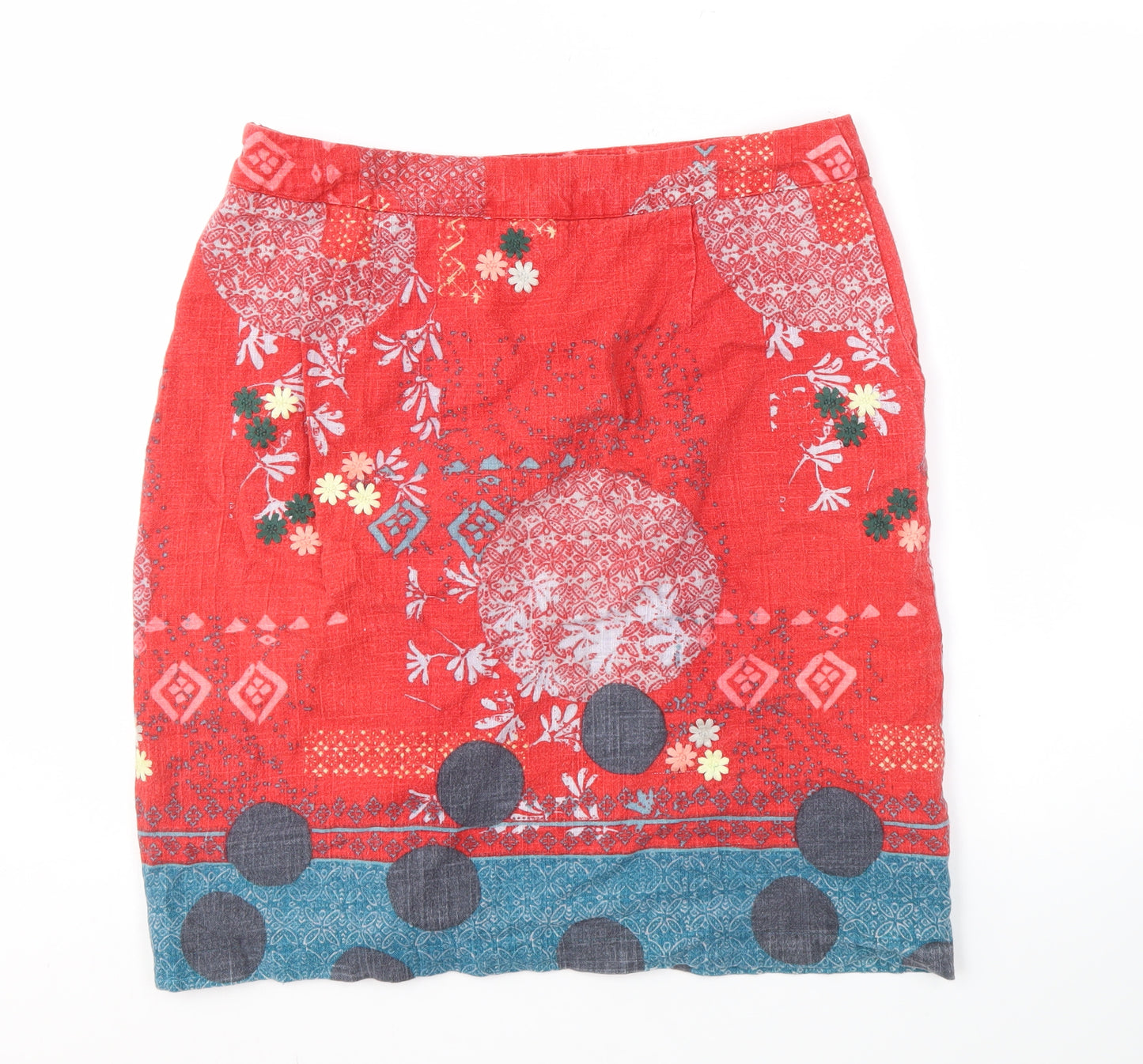 White Stuff Women's Red Geometric Pencil Skirt Size 14