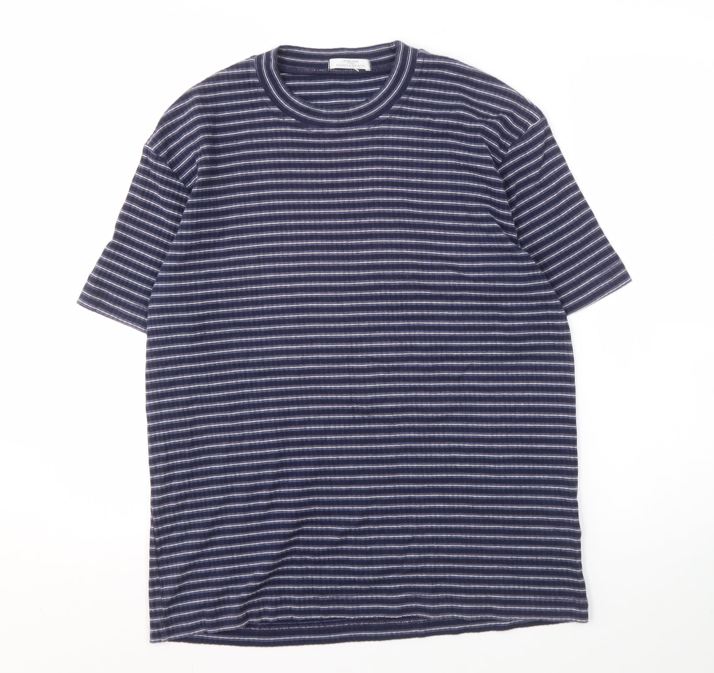 Marks and Spencer Men's Medium Navy Striped Shirt