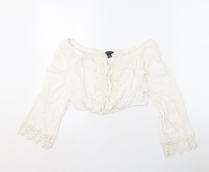 New Look Women's Ivory Cropped Off-Shoulder Blouse Size 12