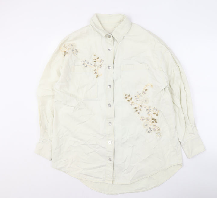 River Island Ivory Women's Embroidered Button-Up Shirt