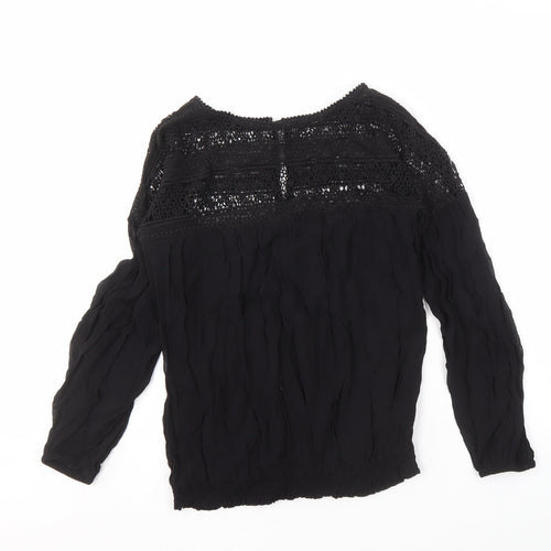 Oasis Black Crochet Women's Blouse Size 8 Long Sleeve