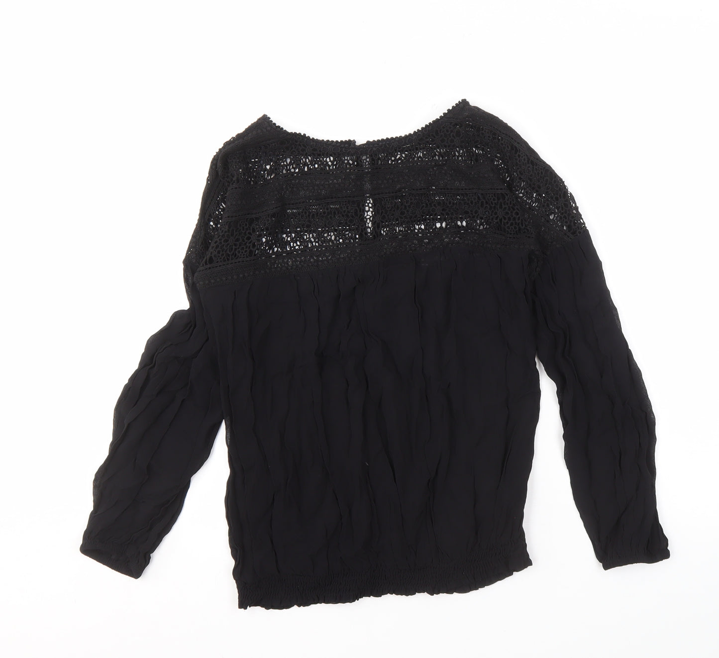 Oasis Black Crochet Women's Blouse Size 8 Long Sleeve