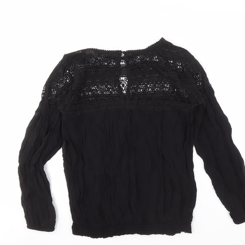 Oasis Black Crochet Women's Blouse Size 8 Long Sleeve