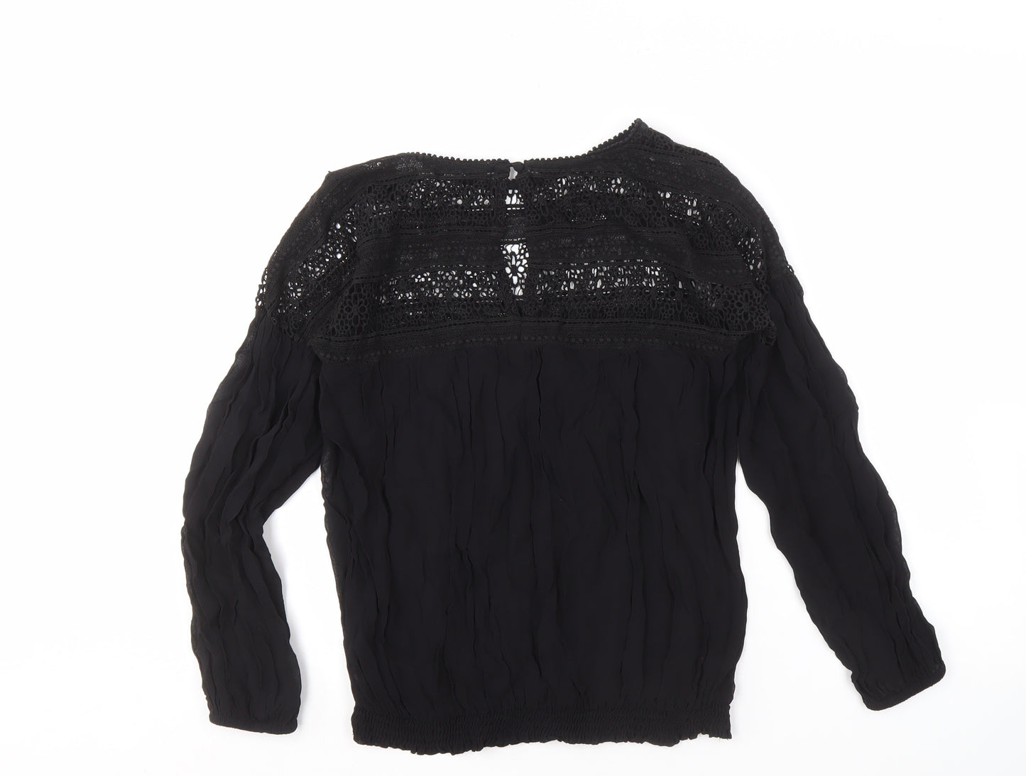 Oasis Black Crochet Women's Blouse Size 8 Long Sleeve