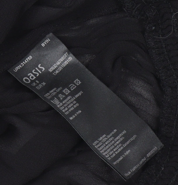 Oasis Black Crochet Women's Blouse Size 8 Long Sleeve