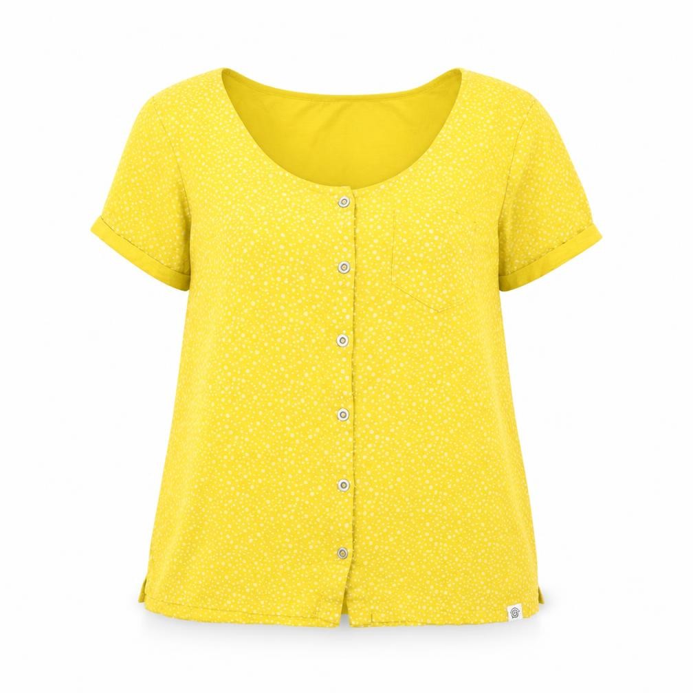Front view of TOG24 Women's Yellow Polka Dot Button-Up Blouse