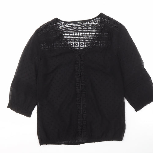Oasis Women's Black Crochet 3/4 Sleeve Blouse, Size 8