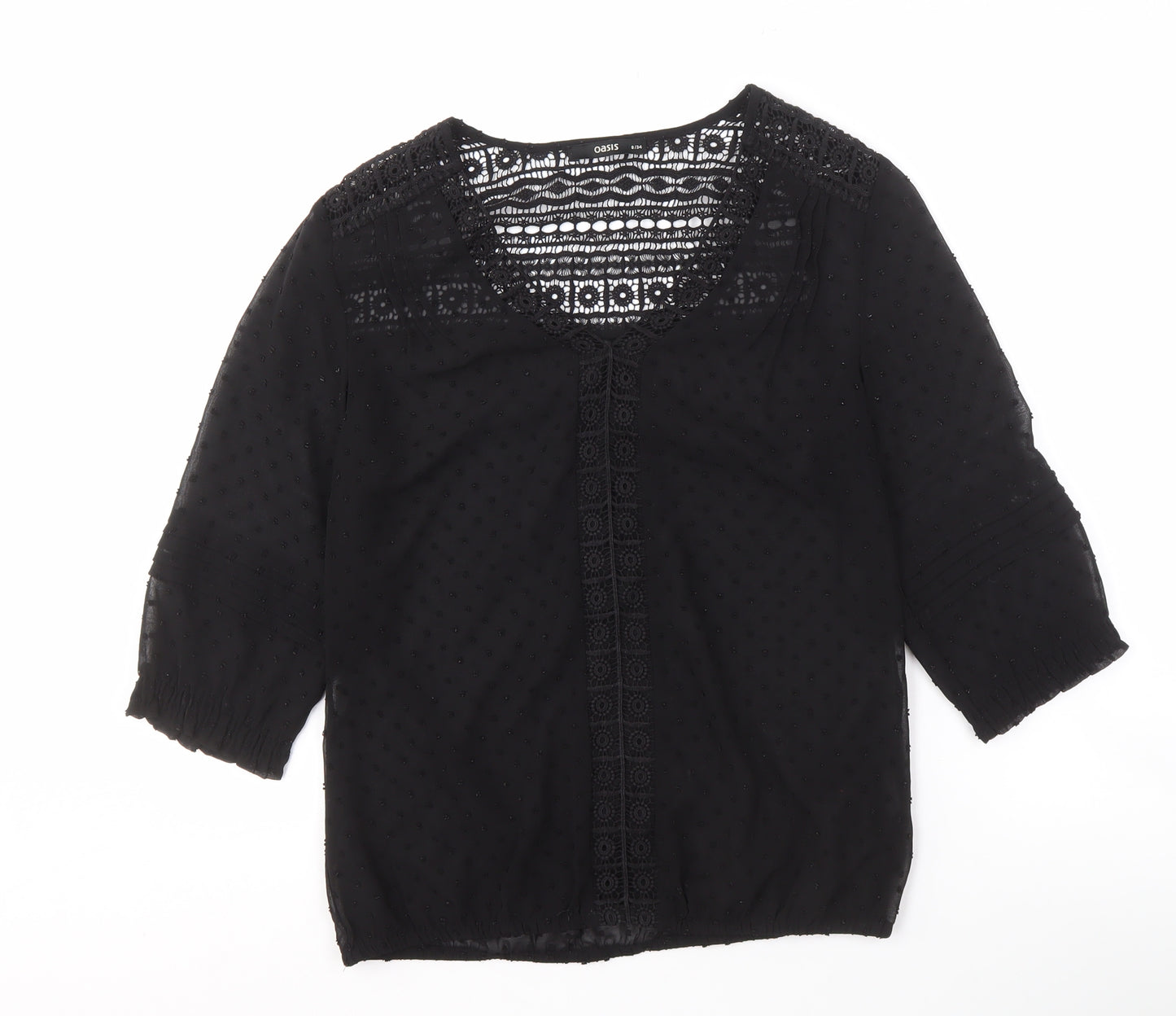 Oasis Women's Black Crochet 3/4 Sleeve Blouse, Size 8