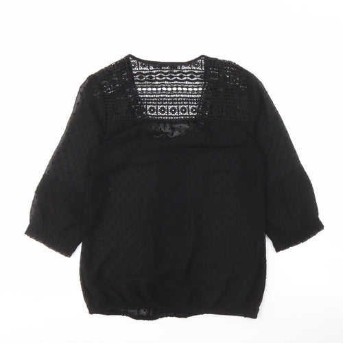 Oasis Women's Black Crochet 3/4 Sleeve Blouse, Size 8