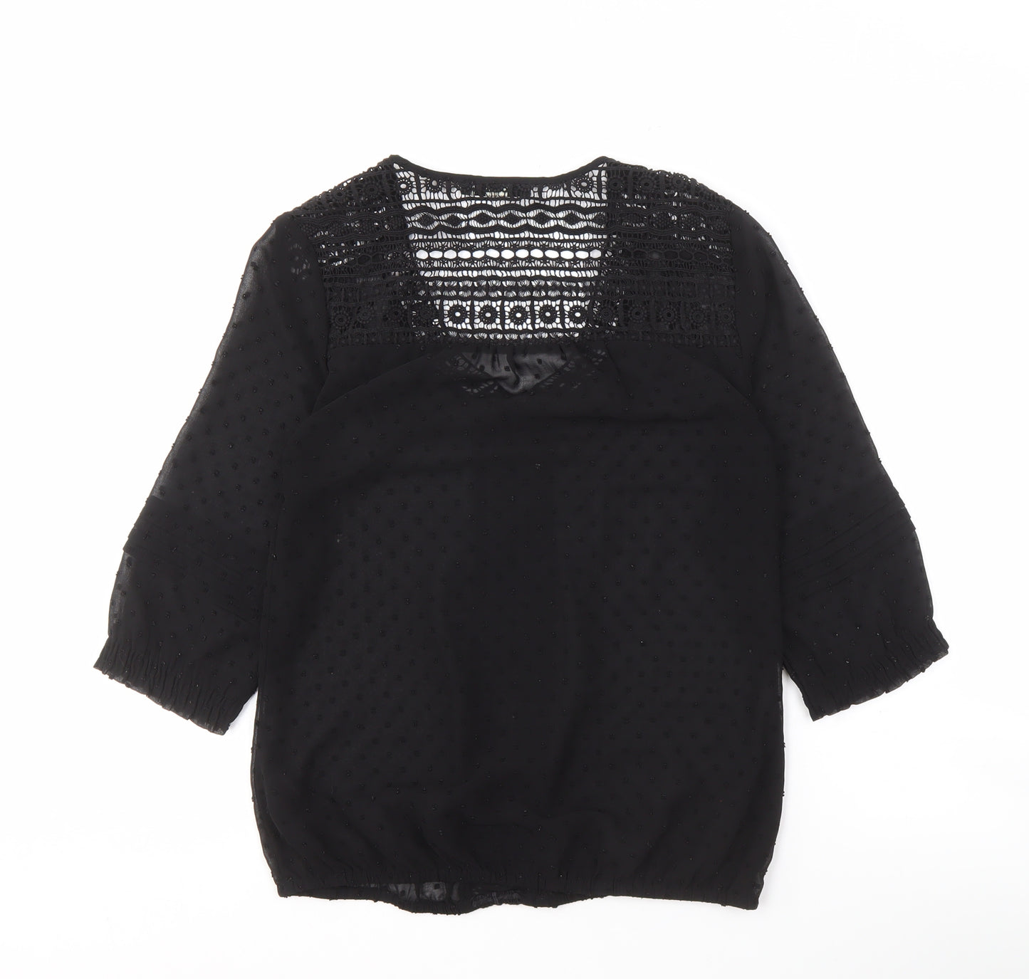 Oasis Women's Black Crochet 3/4 Sleeve Blouse, Size 8